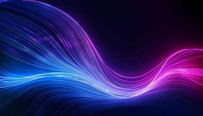Wall Mural - Neon color glowing wave one line in a dark blue purple background, impulse abstract cable lines.