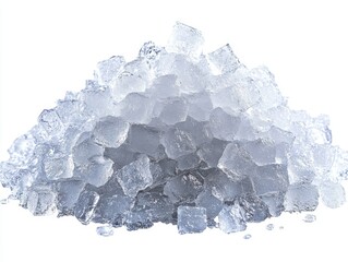 Poster - Refreshing pile of ice cubes on a white background offering a cool and crisp visual experience ideal for summer themes and beverage concepts