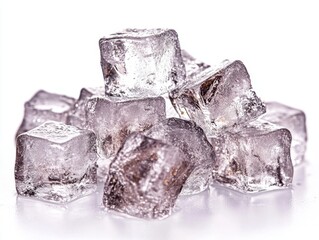 Poster - Refreshing ice cubes glistening on a white surface capturing the essence of coolness and purity in a minimalist style