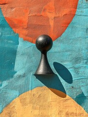Poster - Artistic Wall Sculpture with Vibrant Painted Circles and Striking Shadow Play Capturing Modern Urban Art