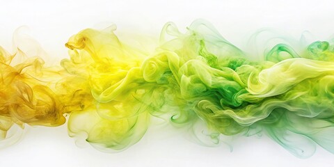 Poster - Panoramic Abstract Lime & Cream Smoke Art: Whimsical Swirls on Bright Background