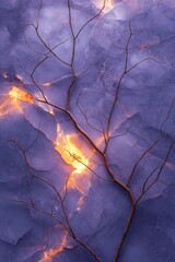 Poster - Ethereal Branch Silhouette on Luminous Blue Marble Texture Background with Golden Veins and Elegant Abstract Design for Artistic Wall Art