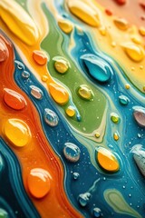 Poster - Vibrant Abstract Art with Colorful Liquid Drops and Swirling Lines in a Dynamic and Playful Composition