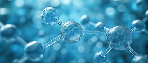Poster - Abstract Molecular Structure in Blue Hues Scientific Visualization of Atom Connection Biomedical Research Concept Molecular Bonding and Nanotechnology Innovation