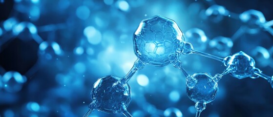Poster - Captivating close up of a molecular structure in vibrant blue tones showcasing science research and innovation with a modern and artistic flair