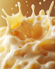 Poster - Captivating Close Up of Creamy Liquid Splash in Golden Light Abstract Food Photography