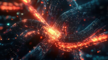Poster - interconnected digital cables pulsating with energy representing complex data transmission and futuristic network infrastructure visualization