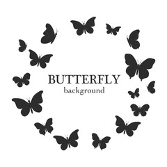 Wall Mural - butterfly frame. butterflies in the shape of a circle. flying black silhouettes of butterflies. vect