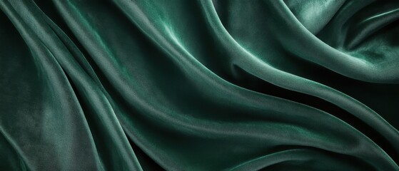 Poster - Luxurious emerald velvet fabric with elegant folds and soft texture creating a rich and inviting backdrop for design projects and creative endeavors