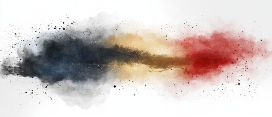 Poster - Abstract watercolor cloud formation with blue gold and red hues on white backdrop artistic design