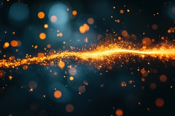 Poster - Abstract luminous trail of golden particles against a dark backdrop creating a dynamic and magical atmosphere ideal for backgrounds and designs