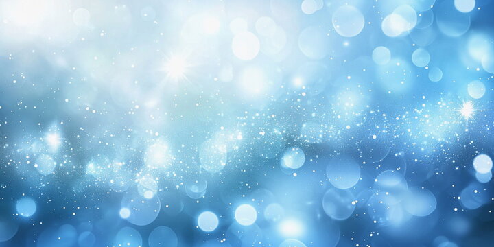 Abstract sky blue background. Frosty sparkles with bokeh effect