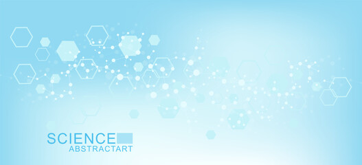 Poster - modern health care abstract background with lines, dots and hexagons. medical innovation banner temp