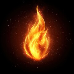Poster - Fiery abstract flame design on black backdrop for energy power concept and hot temperature with glowing particles and vibrant orange color