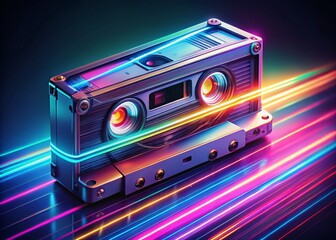 Poster - Retro Vaporwave Cassette Tape Abstract Art with Raylights - Long Exposure Photography