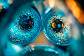 Wall Mural - Microscopic View of Two Teal Spheres with Bubbles