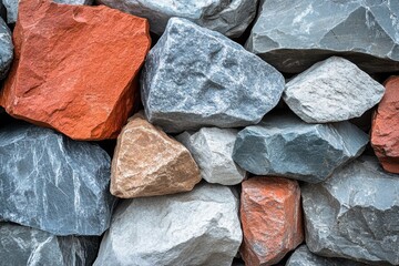 Poster - Captivating close up of a textured stone wall showcasing a variety of colors and shapes in natural light