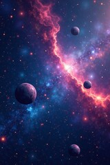 abstract art of space elements floating in cosmic galaxy background, planets, celestial, element