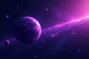 abstract digital artwork of purple planet floating in space, colorful, unknown, asteroid