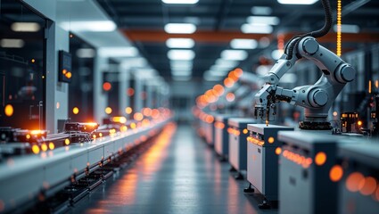 Poster - industrial automation in a modern factory showcasing robotic arms performing precise tasks on the as