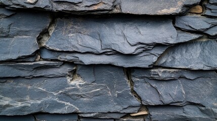 Poster - Dark Slate Stone Wall Texture Background with Natural Rock Layers and Rough Surface for Architecture Design