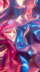 Poster - Crumpled holographic foil reflecting pink and blue light