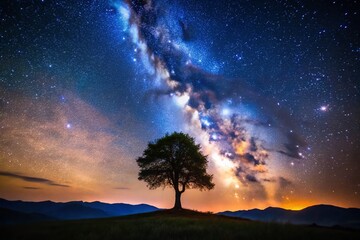 Wall Mural - Serene Starry Night: Peaceful Landscape Under a Celestial Dome