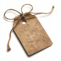 Poster - Rustic kraft paper gift tag with jute twine bow on a clean white background perfect for product mockups and presentations