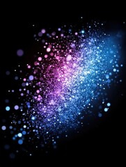 Poster - Ethereal galaxy of vibrant particles in a cosmic dance on a black background creating a magical and dreamy atmosphere