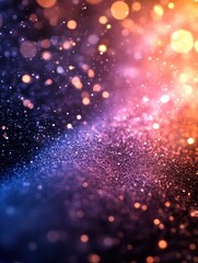 Poster - Ethereal cosmic dust cloud with vibrant hues of blue pink orange and bokeh lights creating a magical fantasy background