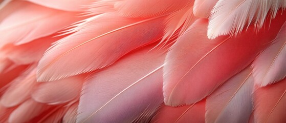 Poster - Delicate flamingo plumage in soft coral hues creating a textured background with a gentle and calming visual mood