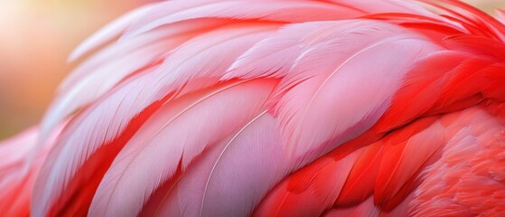 Poster - Captivating Close Up of Vibrant Flamingo Feathers Showcasing Delicate Texture and Rich Pink and Red Hues