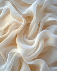 Poster - Delicate ivory chiffon fabric elegantly draped creating soft folds and subtle shadows for a luxurious texture and flowing design ideal for backgrounds