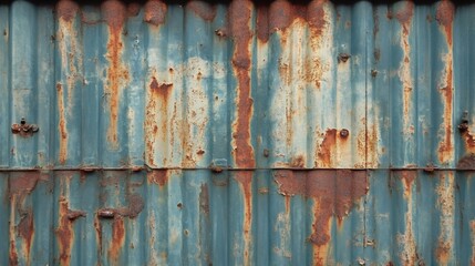 Poster - Rusty corrugated metal wall showing signs of age and weathering
