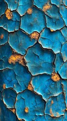 Poster - Cracked blue paint revealing rust on metal surface