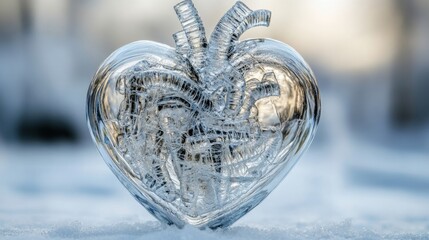 Poster - Frozen Heart of Winter a Symbol of Love and Coldness in a Snowy Landscape with a Soft Bokeh Background