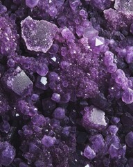 Poster - Abstract close up of sparkling amethyst crystals showcasing intricate details and purple hues for geology and mineralogy enthusiasts