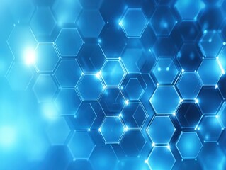 Poster - Abstract blue futuristic technology background with hexagon pattern and glowing light effects for science and innovation