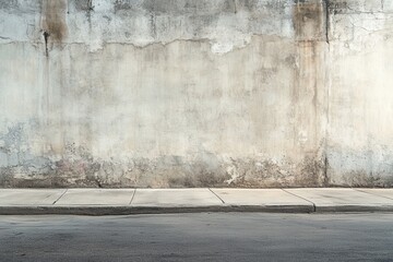 Poster - Urban texture of weathered concrete wall with sidewalk and asphalt road creating a sense of decay and neglect