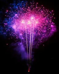 Poster - Captivating Fireworks Display Bursting with Vibrant Pink and Blue Hues Against a Dark Night Sky Celebration