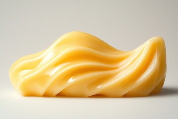 Poster - Abstract Yellow Wave Form on White Background Smooth Flowing Shape with Gentle Curves and Soft Lighting