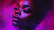 © Praphan - woman with closed eyes is illuminated by vibrant purple and pink lighting, creating dramatic and artistic atmosphere. Her expression is serene and contemplative