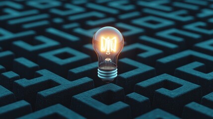 Poster - Illuminating Idea Concept with Light Bulb on Abstract Dark Background Representing Innovation and Creativity