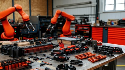 Poster - Modern Factory Utilizing Robotic Arms for Efficient Manufacturing Processes in an Industrial Setting