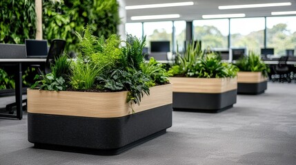 Poster - Modern Office Studio with Vertical Gardens and Vibrant Greenery for Creative Workspaces
