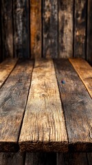 Poster - Rustic Wooden Tabletop and Backdrop with a Warm Brown Hue Perfect for Product Display and Food Photography