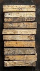 Poster - Stack of Rustic Wooden Planks on Dark Background Capturing Texture and Grain in Overhead Shot