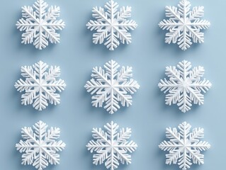 Poster - Elegant winter holiday background featuring a pattern of white snowflakes on a light blue surface creating a festive mood and serene atmosphere