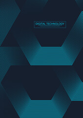 Fototapete - Digital futuristic technology concept with hexagons. Digital hexagonal blue abstract background. Geometric vertical stripe line art design for poster, brochure, cover, banner, website, header