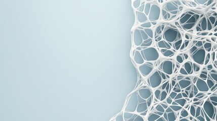 Poster - A delicate white mesh structure rests against a pale blue backdrop, showcasing intricate patterns and textures. The design evokes modern artistry and simplicity